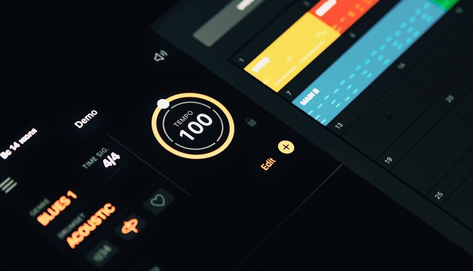 Close-up of a music production interface displaying tempo and track settings.